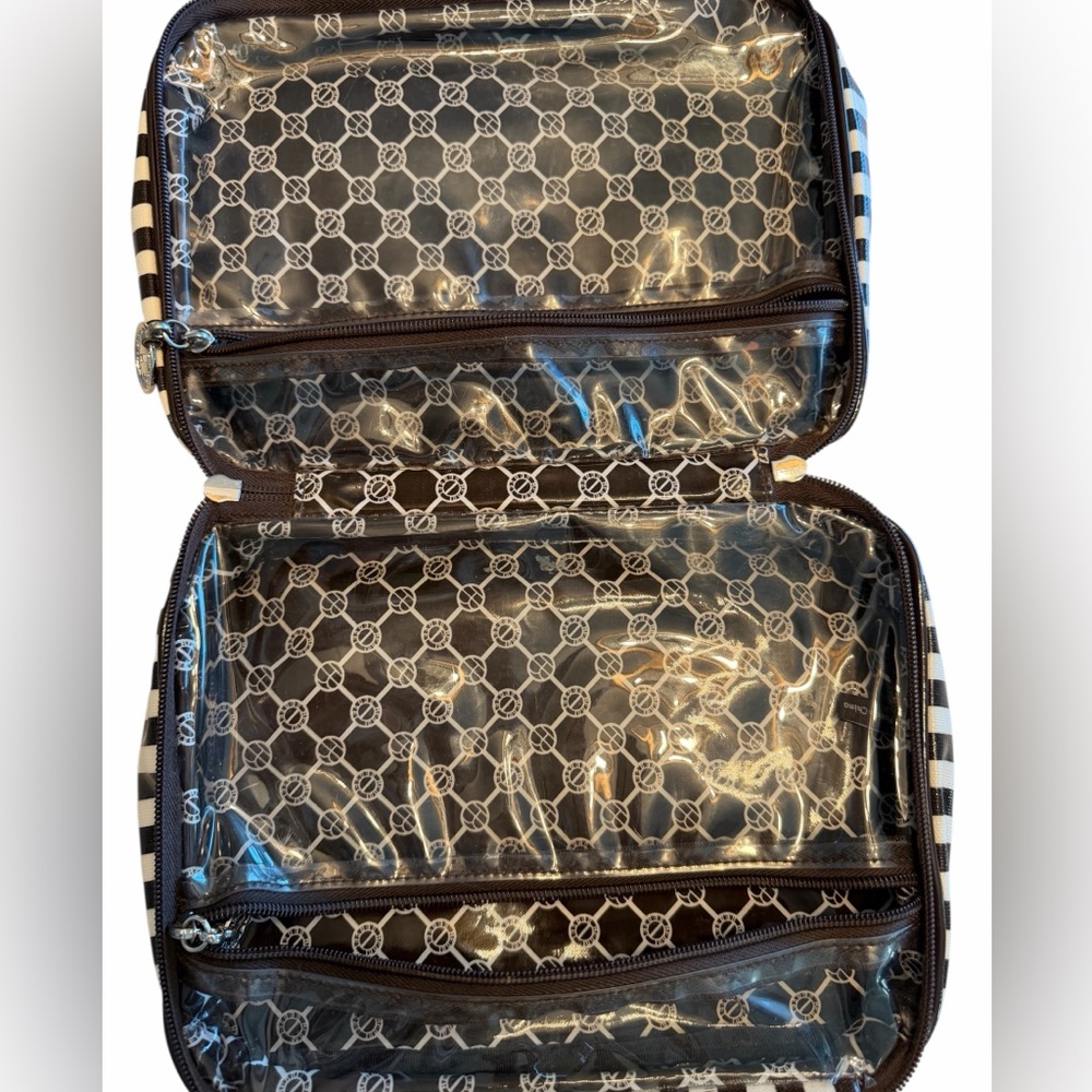 Henri Bendel Brown and White Striped Cosmetic Hanging Travel Bag - Picture 3 of 3